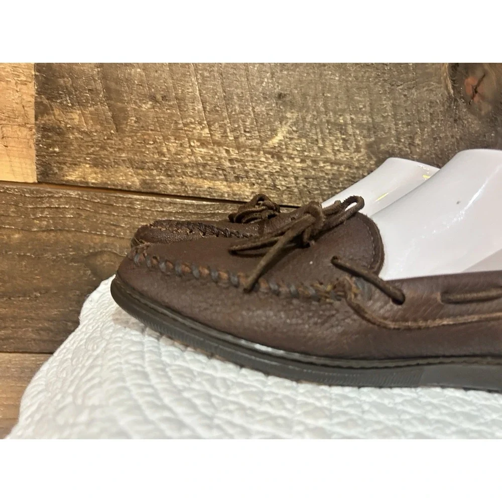 Minnetonka‎ Men's Moosehide Brown Leather Loafer Moccasin Slipper Size 9